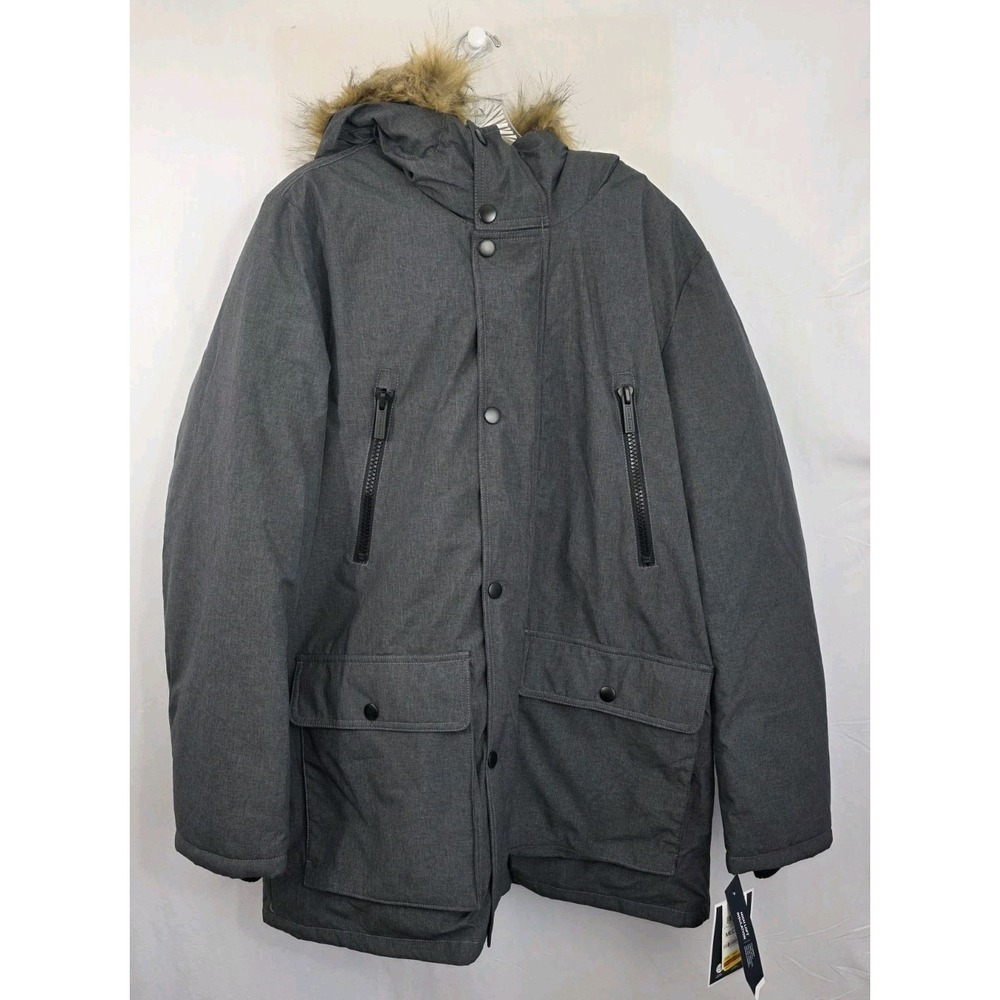 NWT Club Room Men's Medium Gray Parka Faux Fur Hood Removable Fur  Warm!!